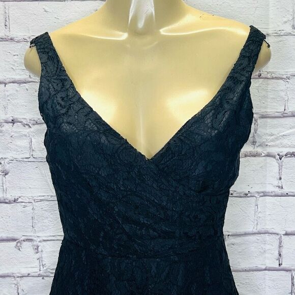 J. Crew Black Sleeveless Surplice Floral Leavers Lace Sara Mini Dress Size 4 - Picture 5 of 9